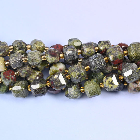 Dragon Bloodstone Faceted Cube Beads, sold per 15 inch strand