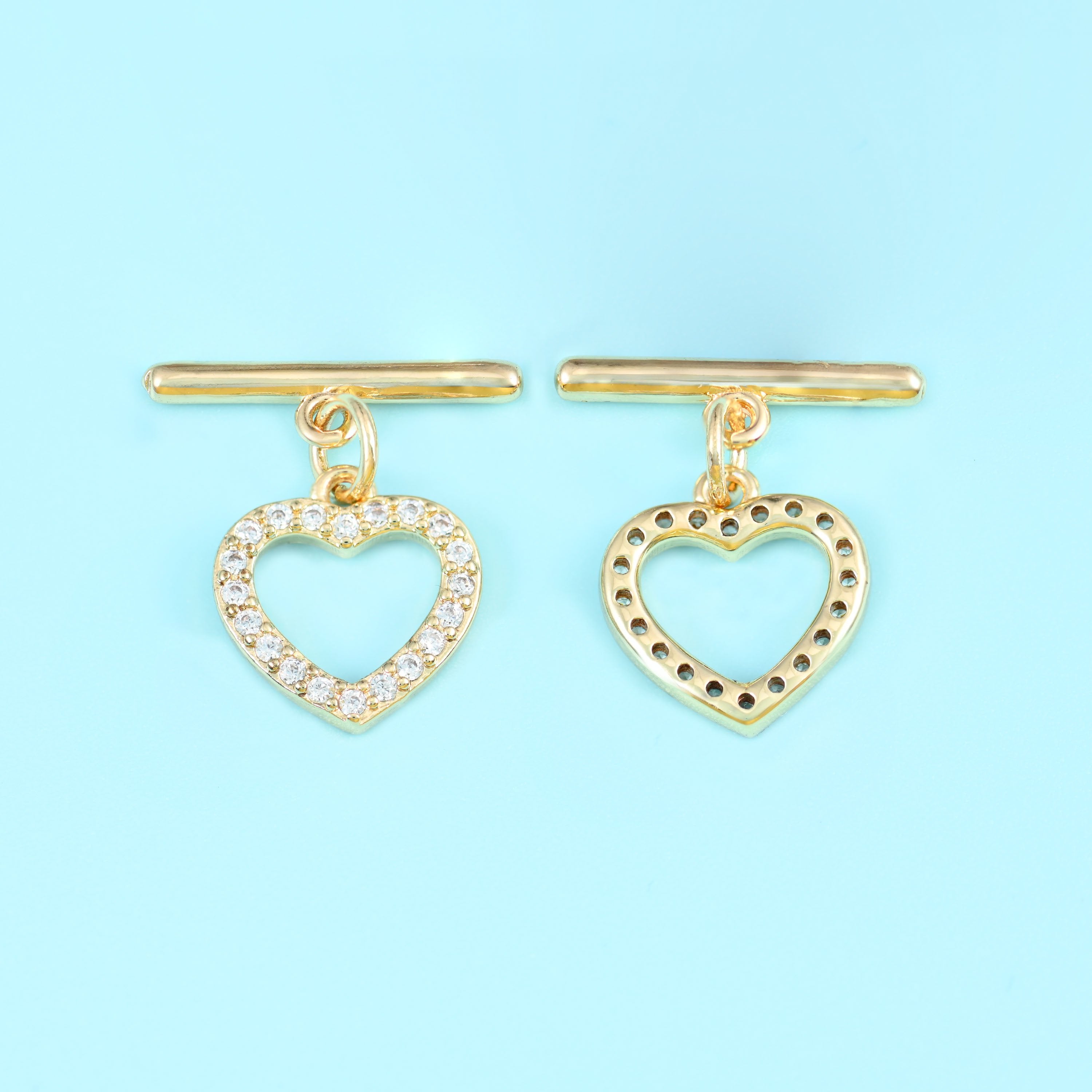18K Gold Filled Heart Zircon Toggle Lock Clasps for DIY Jewelry Making Supply