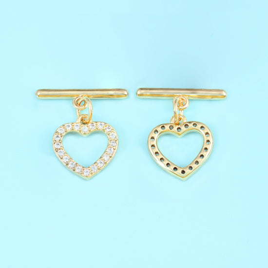 18K Gold Filled Heart Zircon Toggle Lock Clasps for DIY Jewelry Making Supply