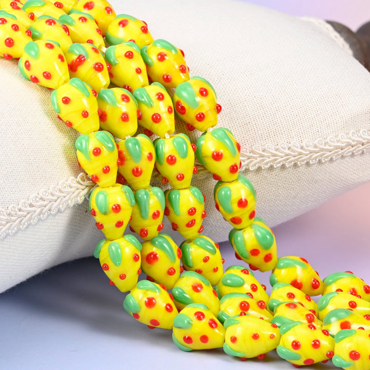 Yellow Red Dots Strawberry Glass Beads