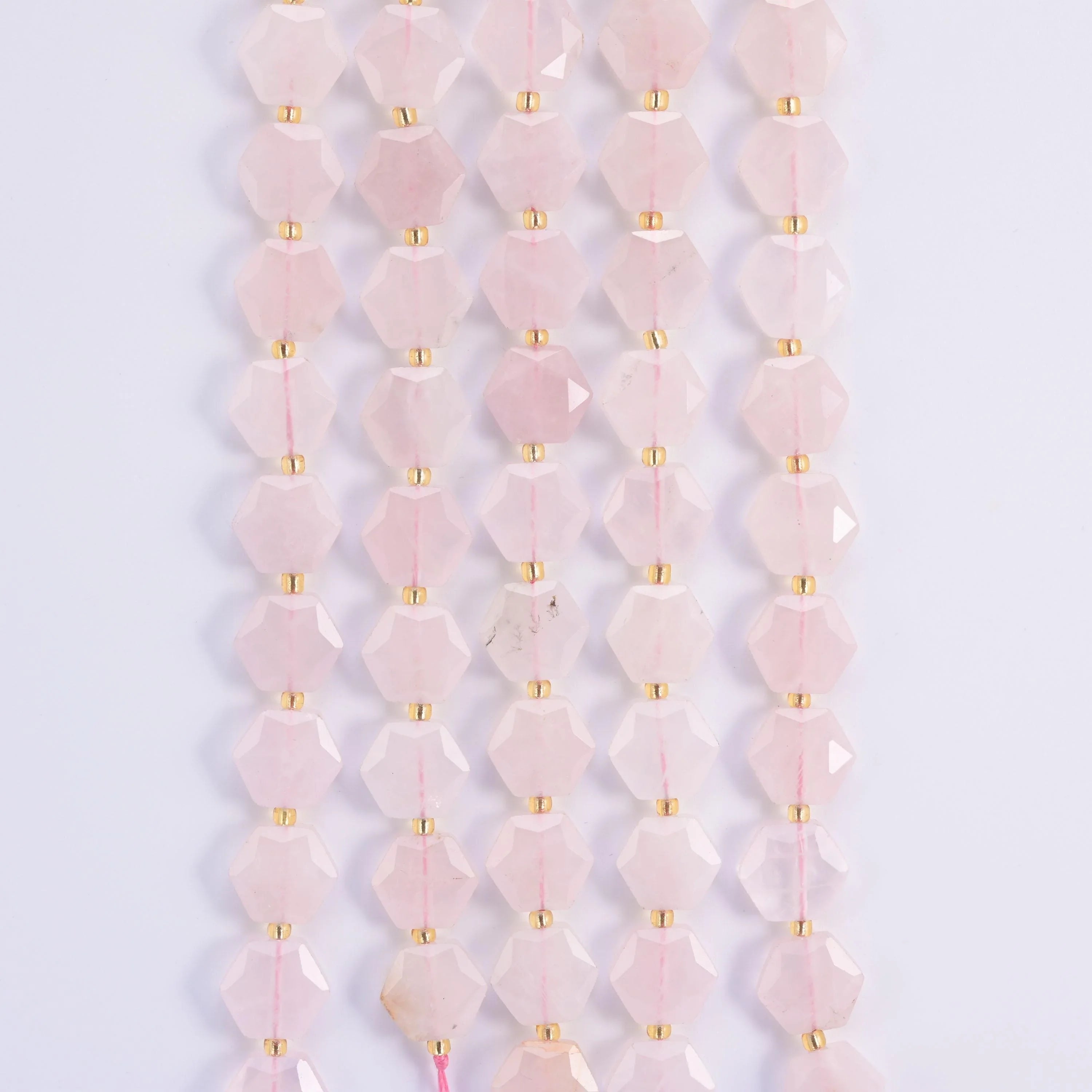 Rose Quartz hexagon beads, 15.5 inch strand.