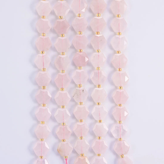 Rose Quartz hexagon beads, 15.5 inch strand.