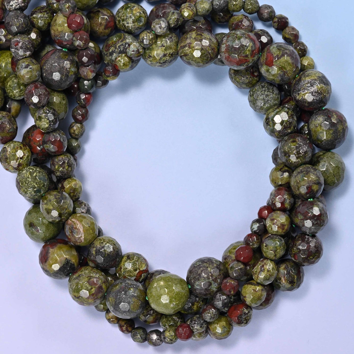 Dragon Bloodstone Faceted Round Beads: Jewelry Making, 15 Inch Strand