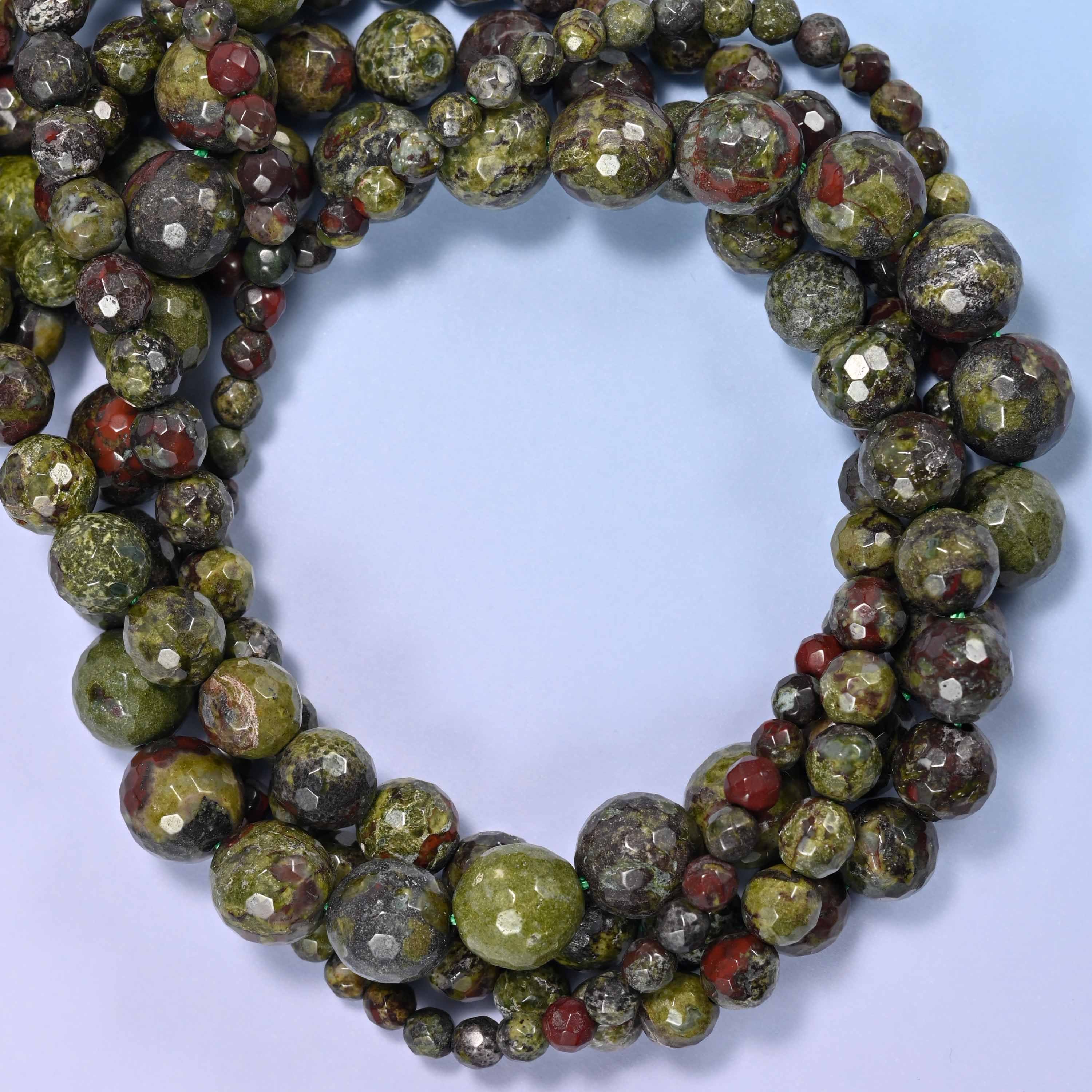 Dragon Bloodstone Faceted Round Beads: Jewelry Making, 15 Inch Strand