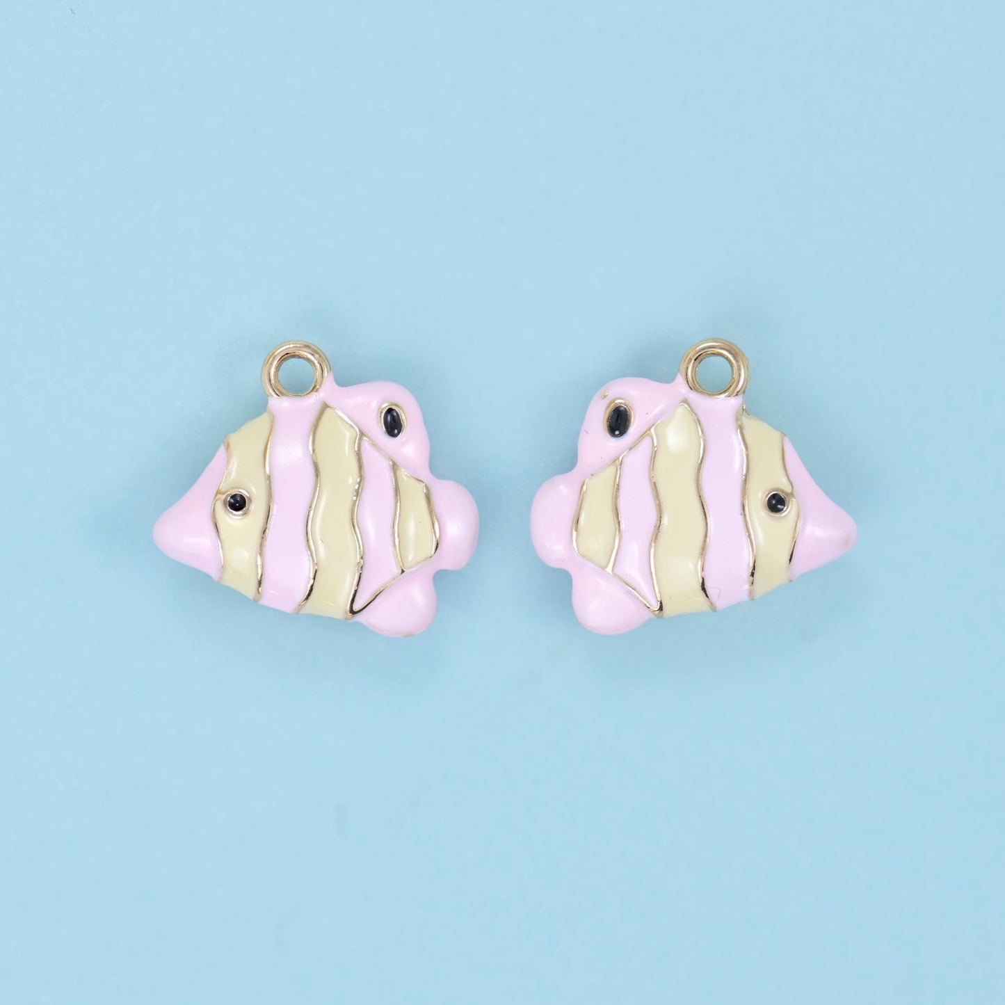 Enamel Tropical Fish Charm 16x15mm in sky blue and white striping