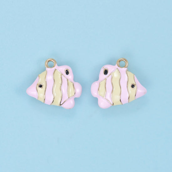 Enamel Tropical Fish Charm 16x15mm in sky blue and white striping
