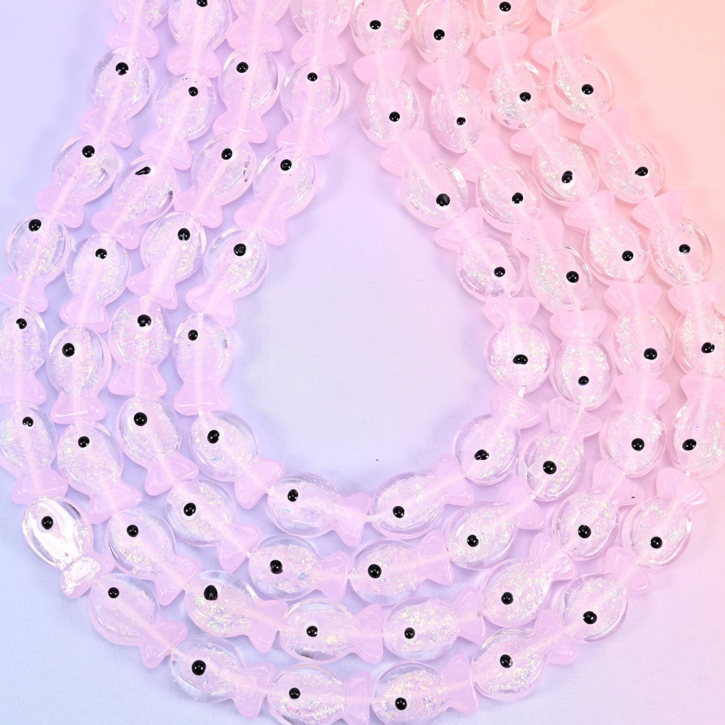 Iridescent Pink Fish Glass Beads, hole 1.2mm