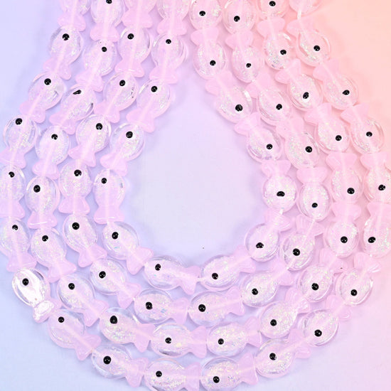 Iridescent Pink Fish Glass Beads, hole 1.2mm