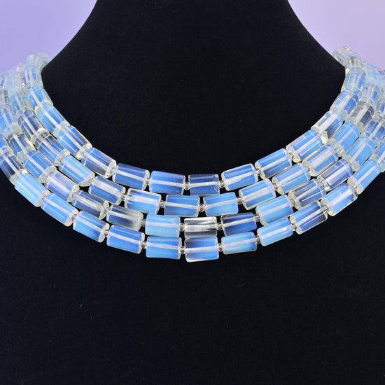 Opalite (man-made glass) beads, faceted tube, 12x8mm