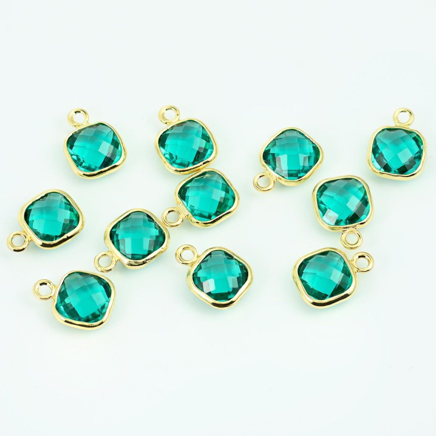 18K Gold Filled Faceted Square Zircon Charm 9x7mm in multiple colors available — clear, yellow, red, pink, aqua, teal,…
