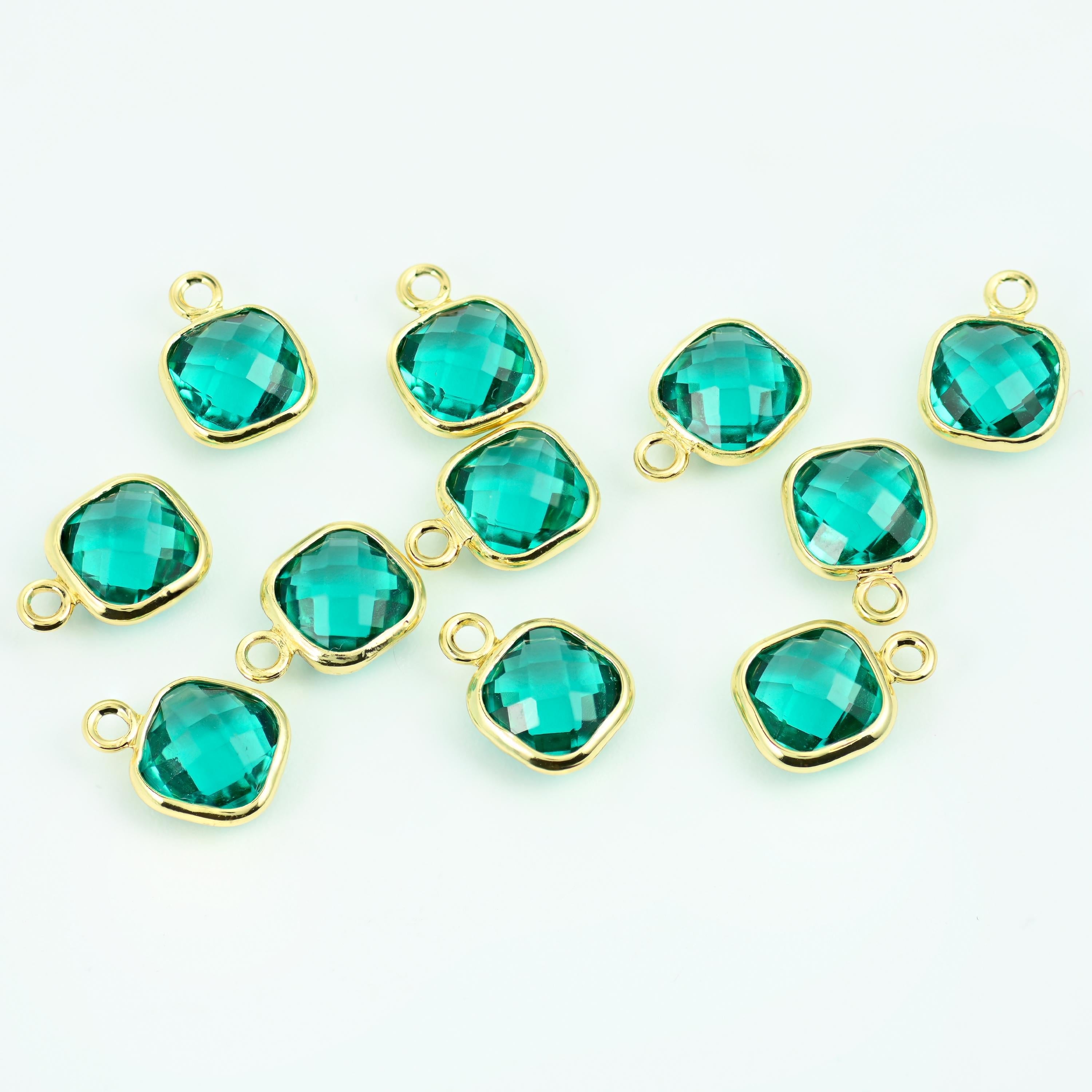 18K Gold Filled Faceted Square Zircon Charm 9x7mm in multiple colors available — clear, yellow, red, pink, aqua, teal,…