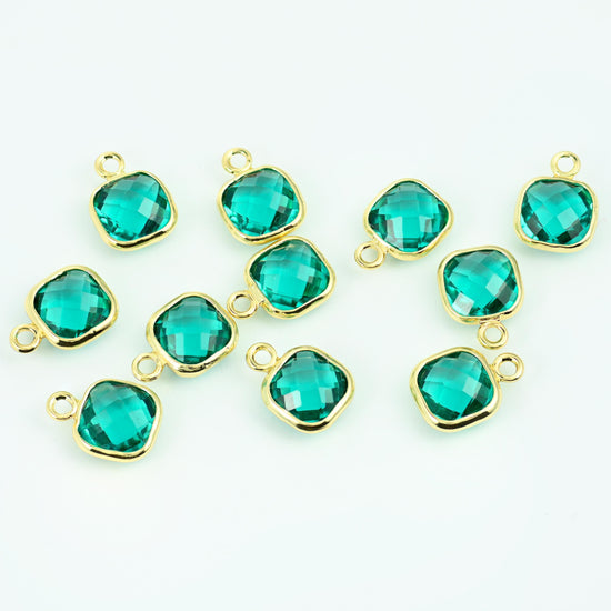 18K Gold Filled Faceted Square Zircon Charm 9x7mm in multiple colors available — clear, yellow, red, pink, aqua, teal,…