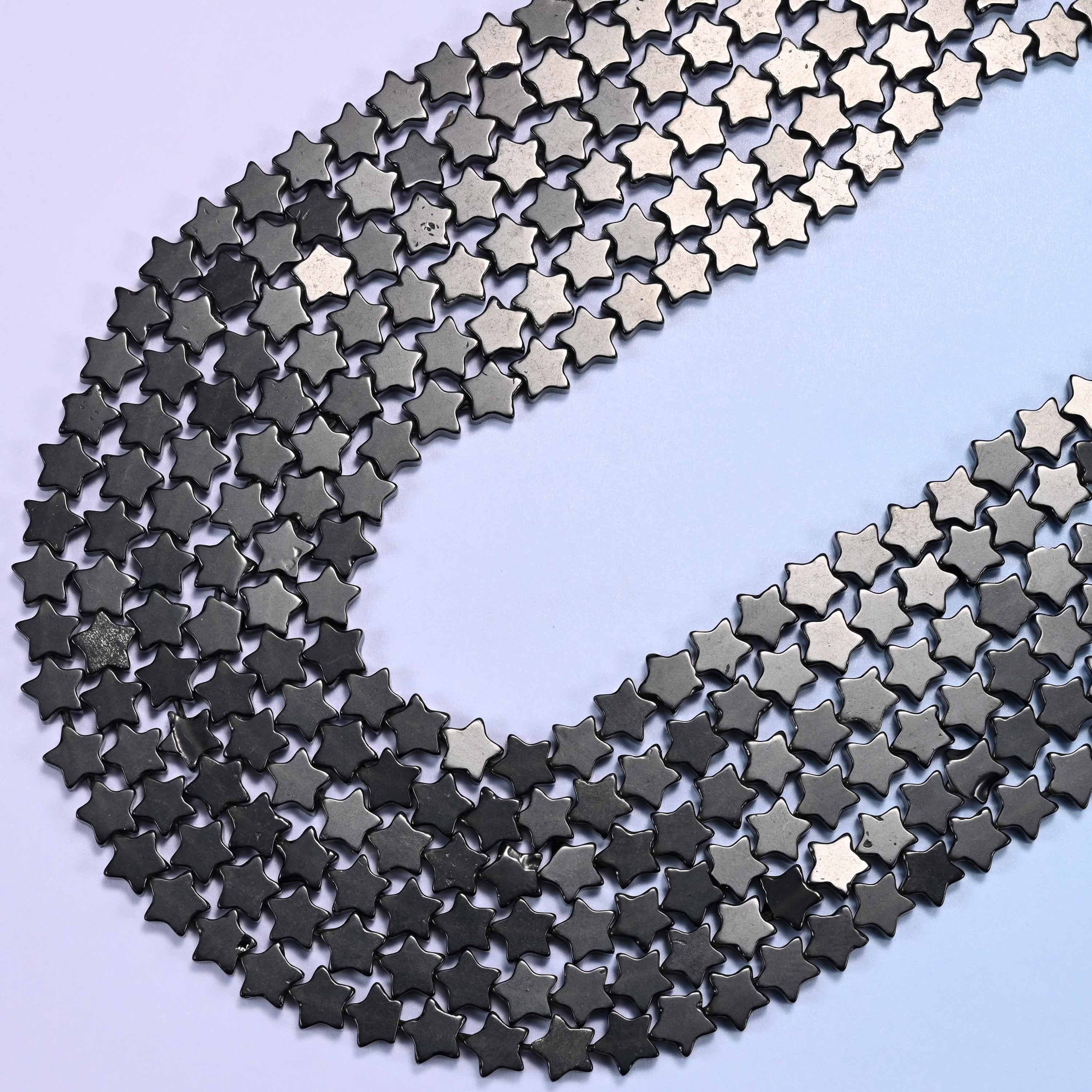Black Obsidian Flat Star Beads: Size 6mm, Jewelry Making, 15 Inch Strand