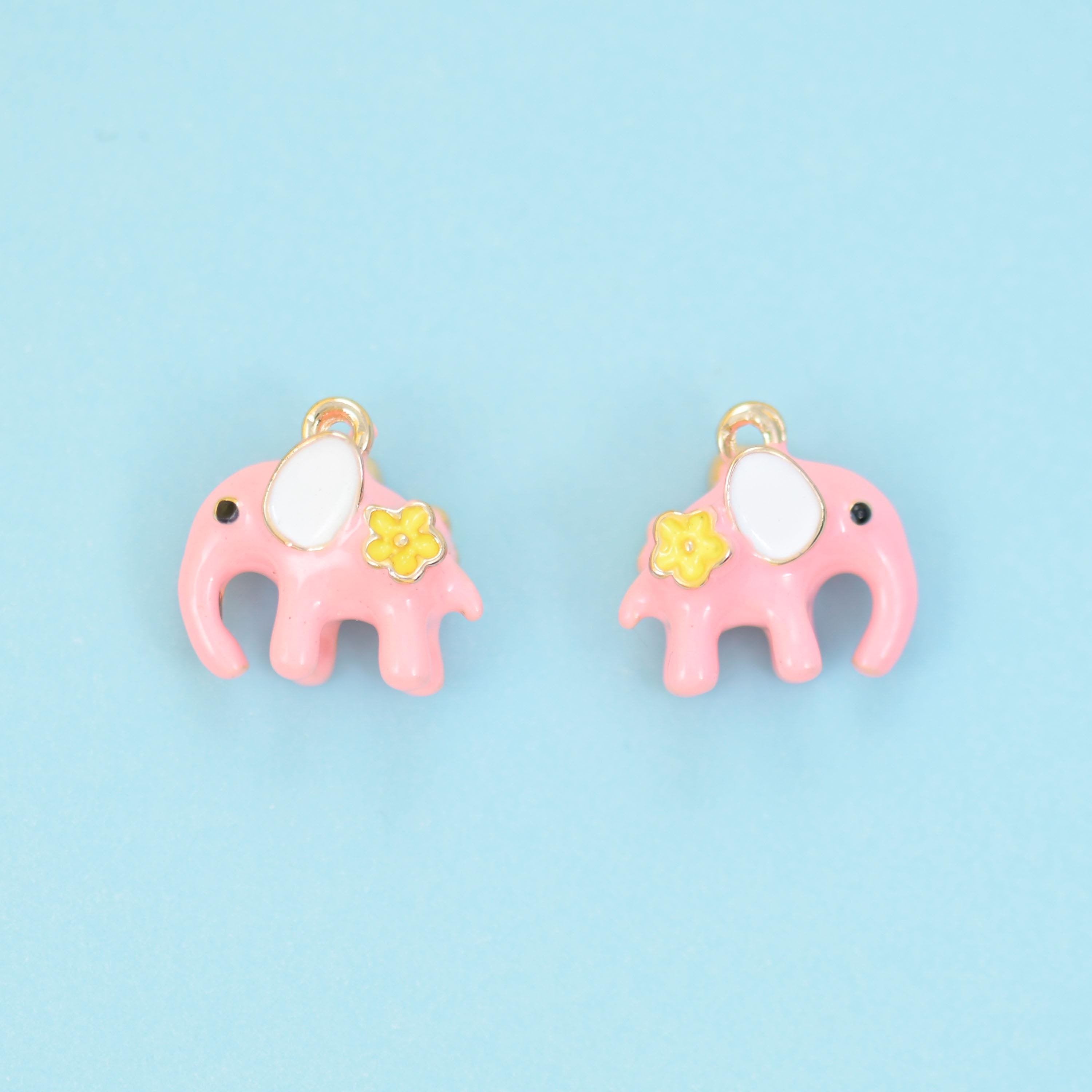 Enamel Elephant Charm 18K Gold Filled 11x11mm, 1 Piece
