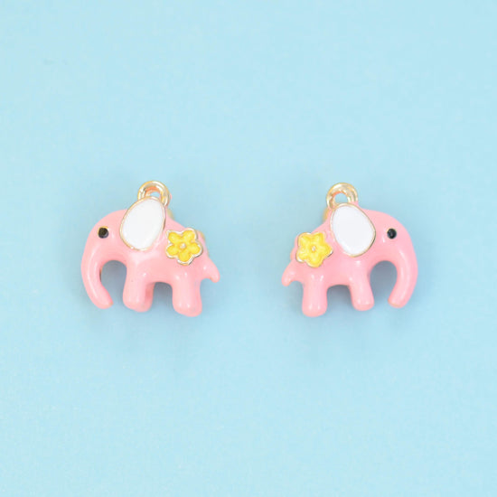 Enamel Elephant Charm 18K Gold Filled 11x11mm, 1 Piece