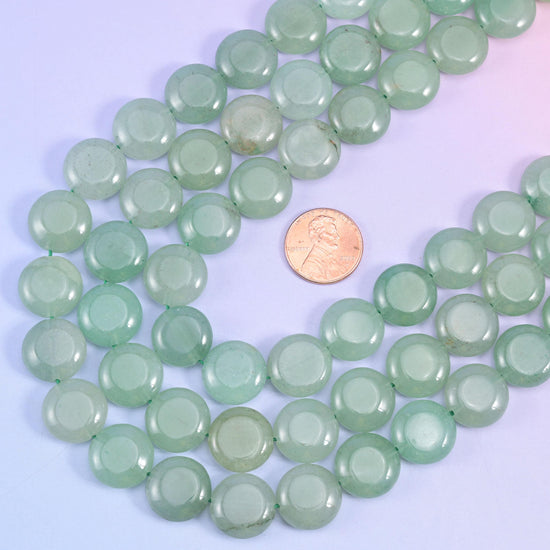 Green Aventurine smooth coin beads, 15 inch strand
