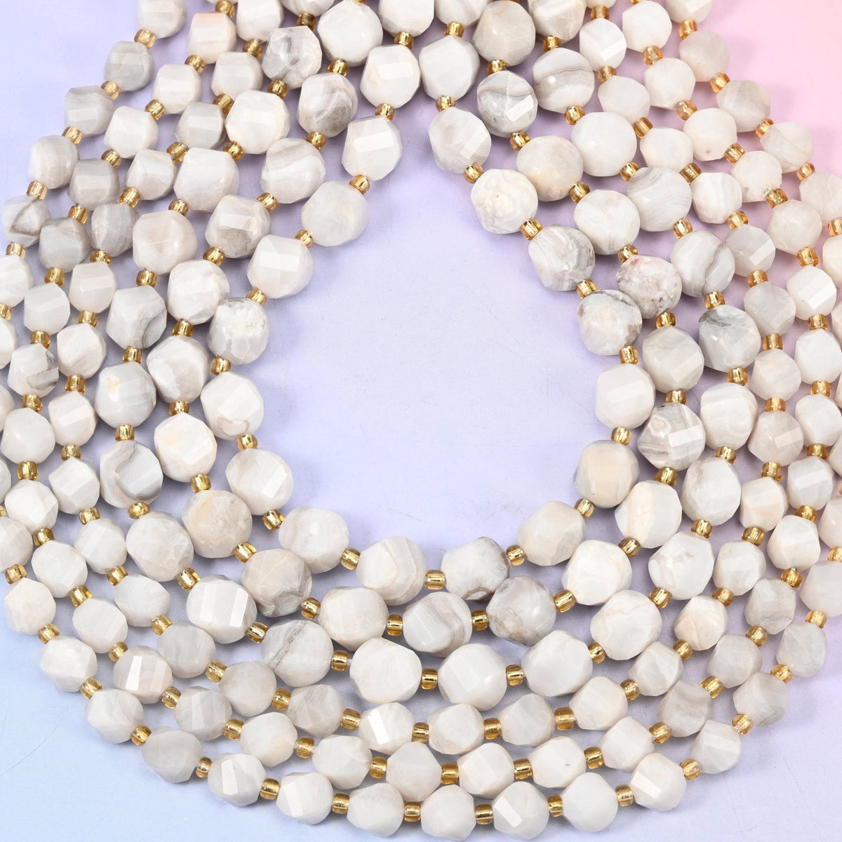 White Crazy Agate Faceted Spiral Twist Beads, hole approximately 1.2mm