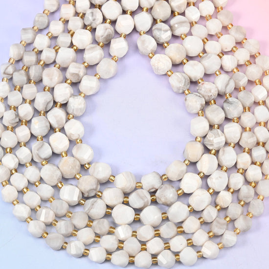 White Crazy Agate Faceted Spiral Twist Beads, hole approximately 1.2mm