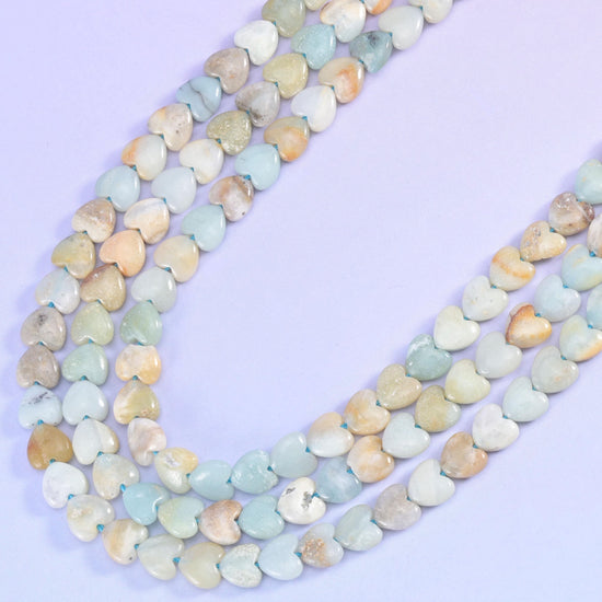 Heart cut multi-color amazonite beads