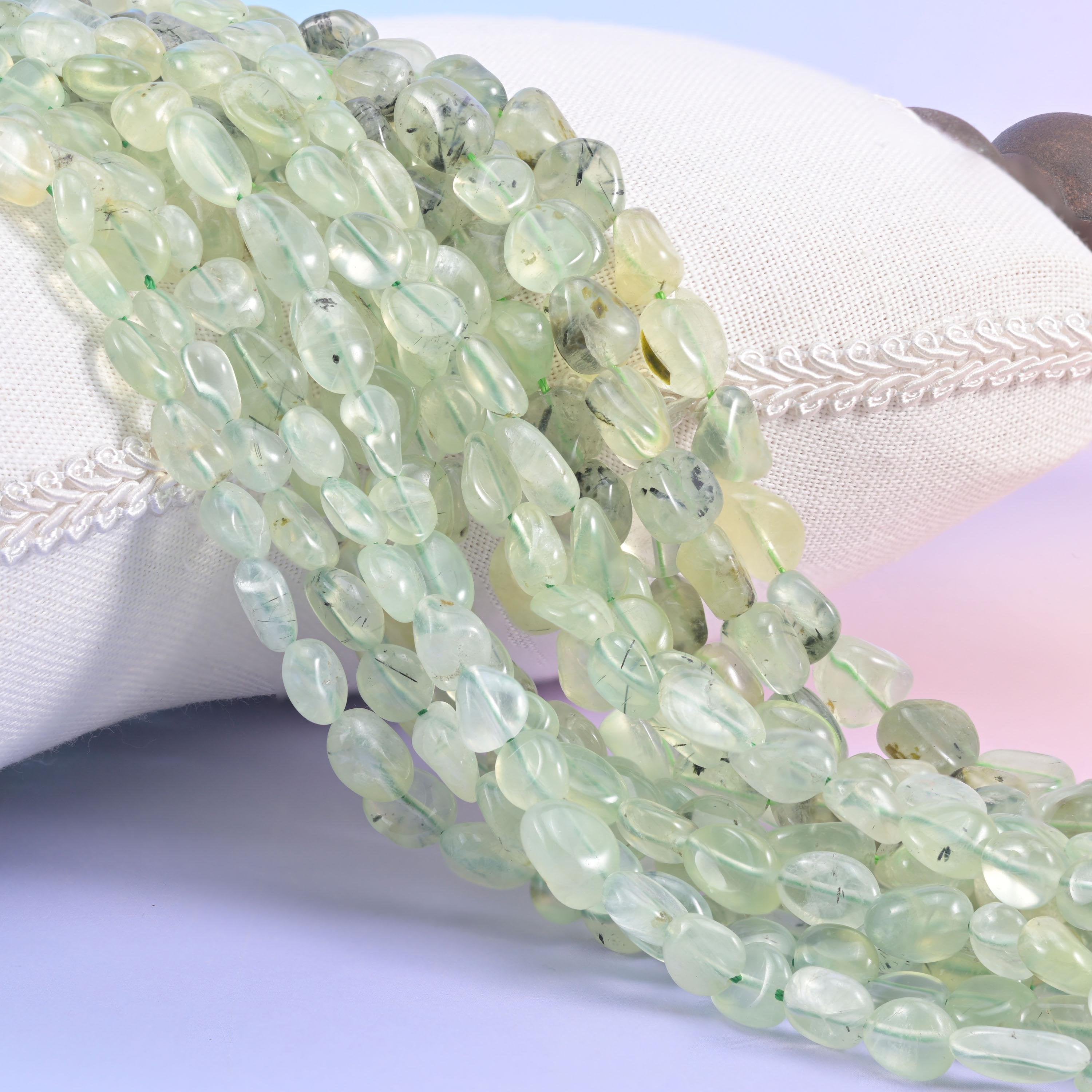 Prehnite beads, pebble nugget, 6-8mm and 8-12mm