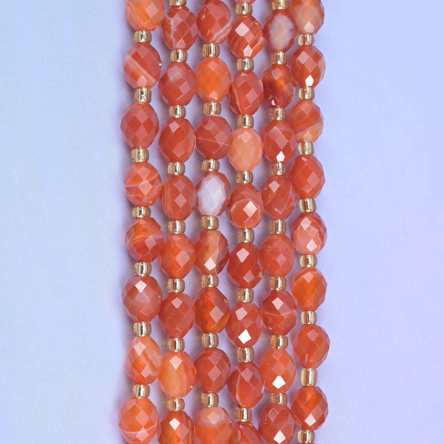 Dyed Red Stripe Agate Faceted Rice Barrel Beads, 15.5 inch strand