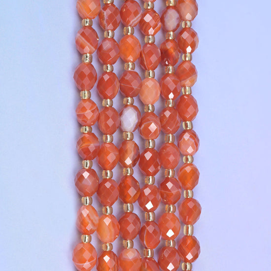 Dyed Red Stripe Agate Faceted Rice Barrel Beads, 15.5 inch strand
