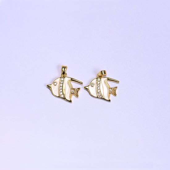 White Tropical Fish Zircon Charms: 18K Gold Filled Pendants, Jewelry Making Supply