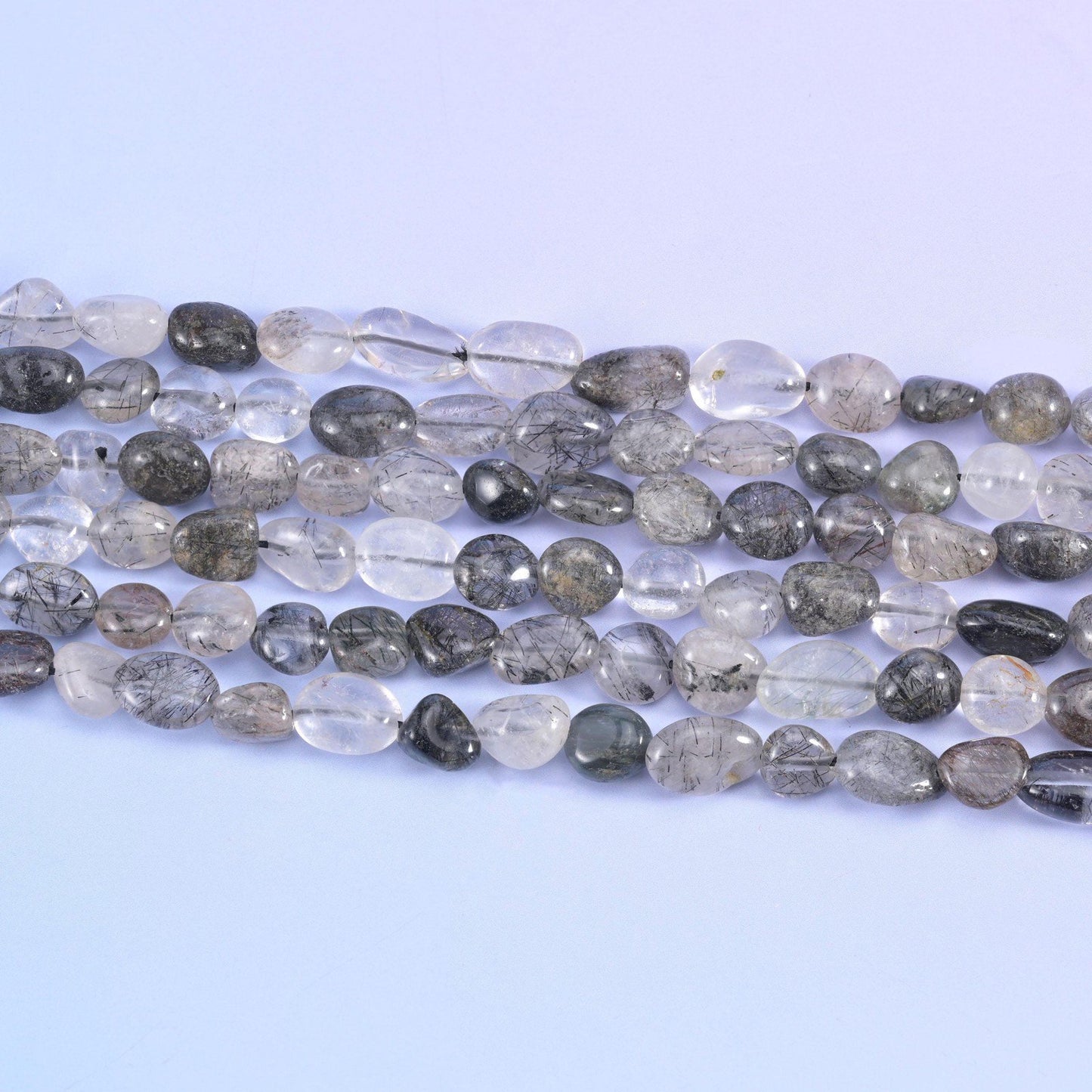 Black Rutilated Quartz Pebble Beads 6-8mm 8-12mm Jewelry Making 15.5" Strand