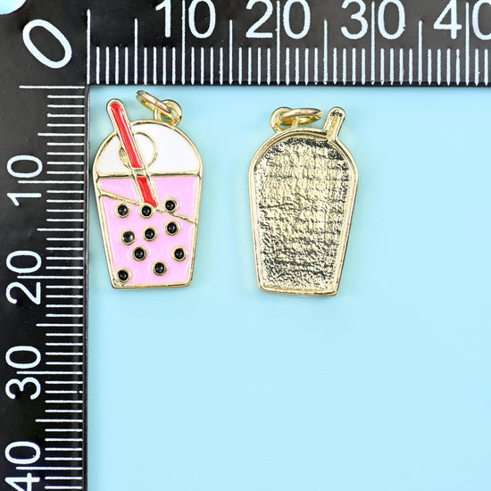 Enamel Boba Milk Tea Charm 18K Gold Filled, Jewelry Findings for DIY Bracelets