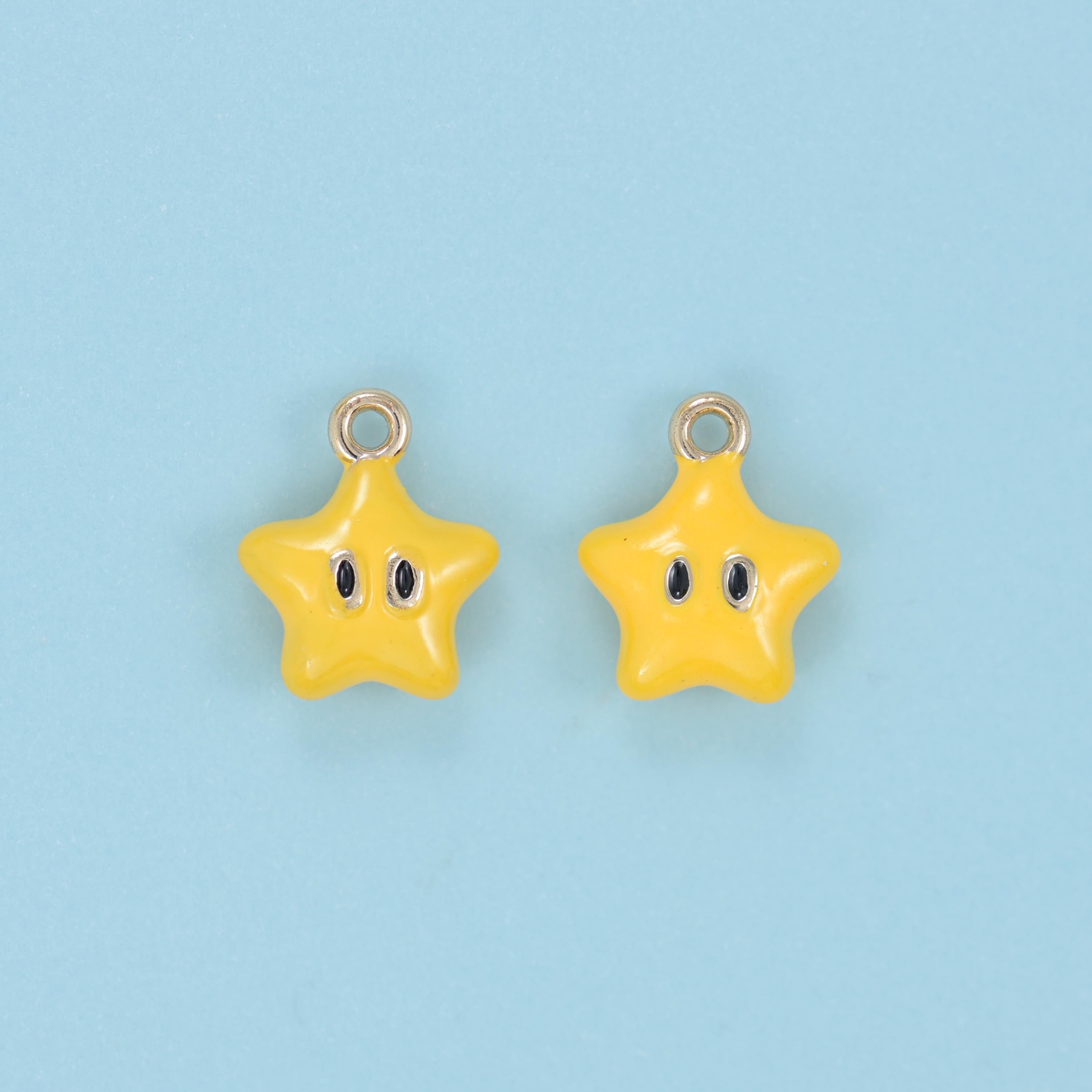 Enamel Star Charm 14x8mm, gold-tone loop at the top point