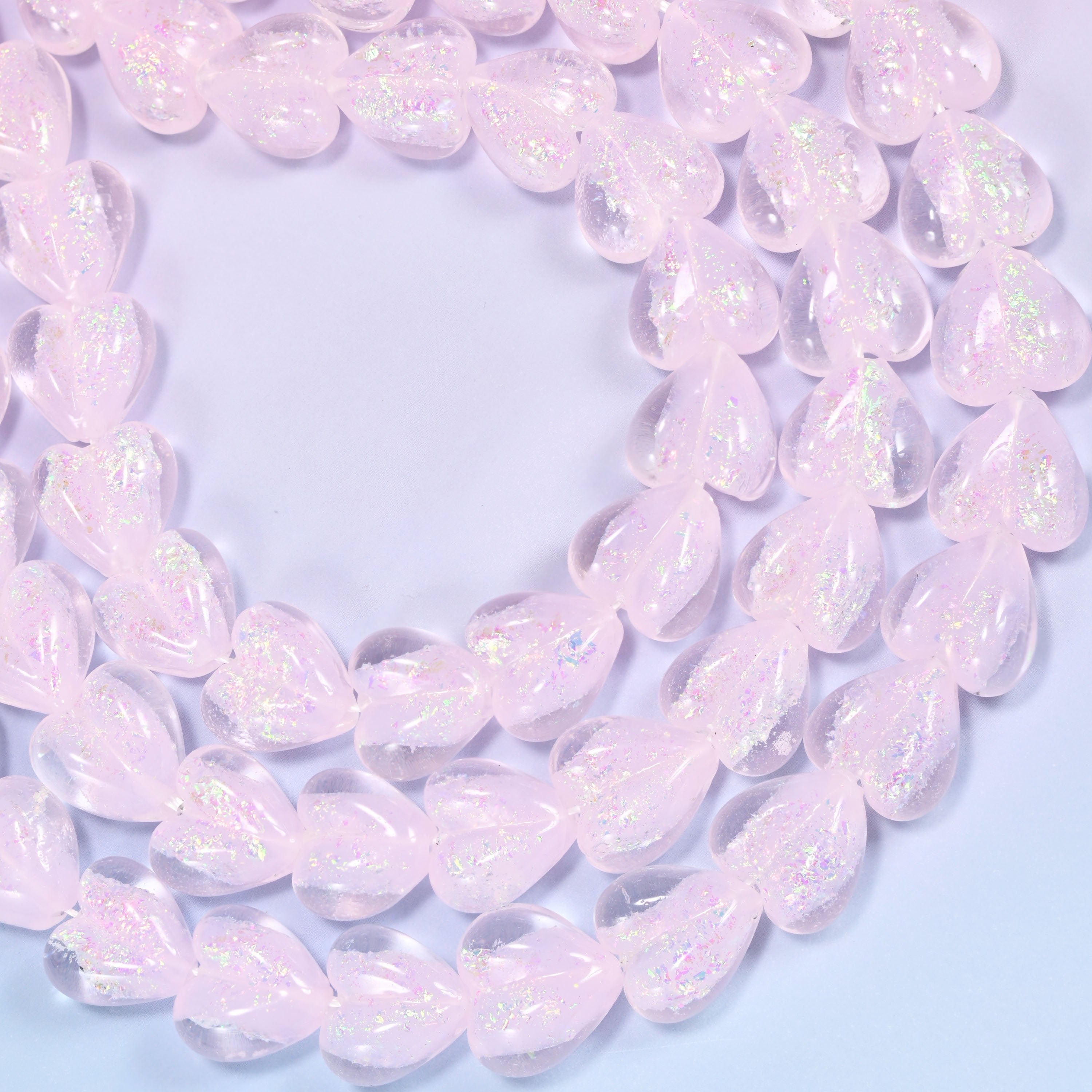 Iridescent Pink Heart Glass Beads, 16x15mm, 24pc Strand
