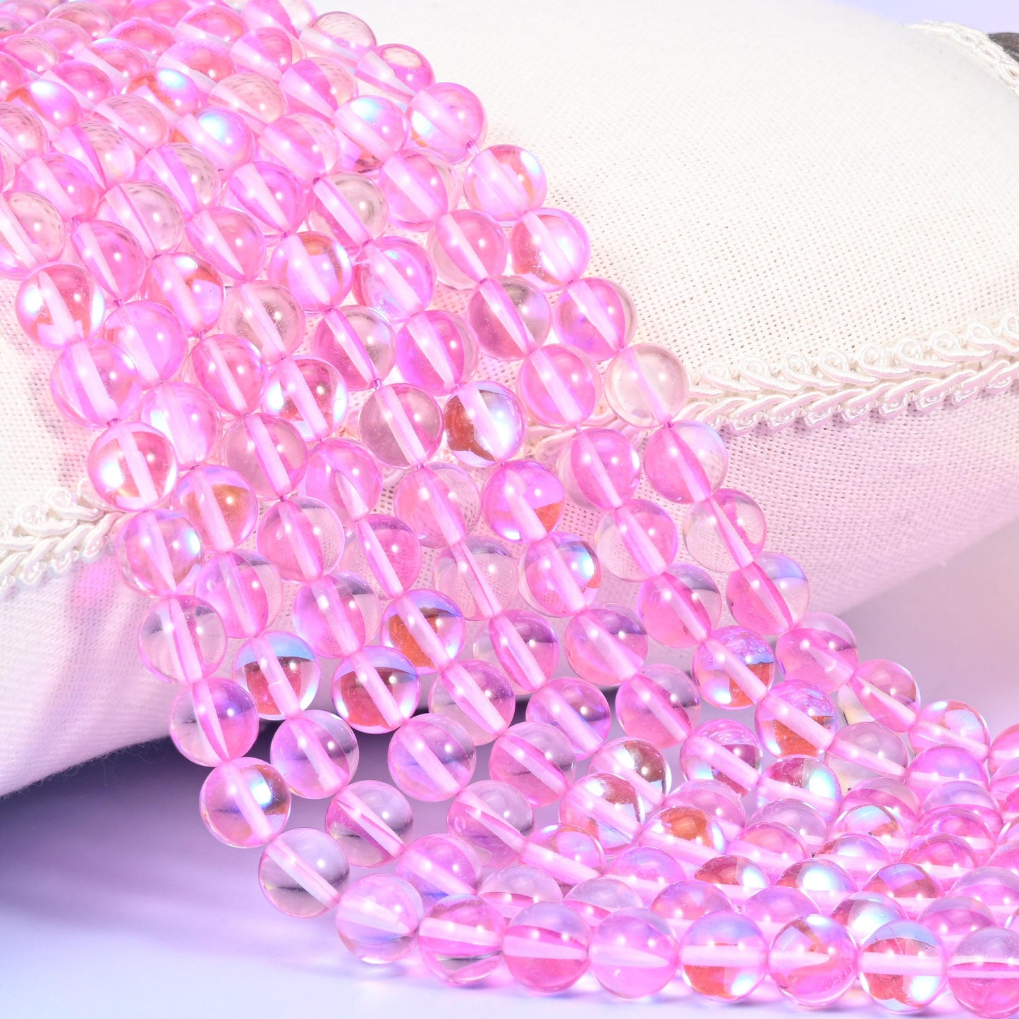 Mystic Aura Pink Round Glass Beads for jewelry making