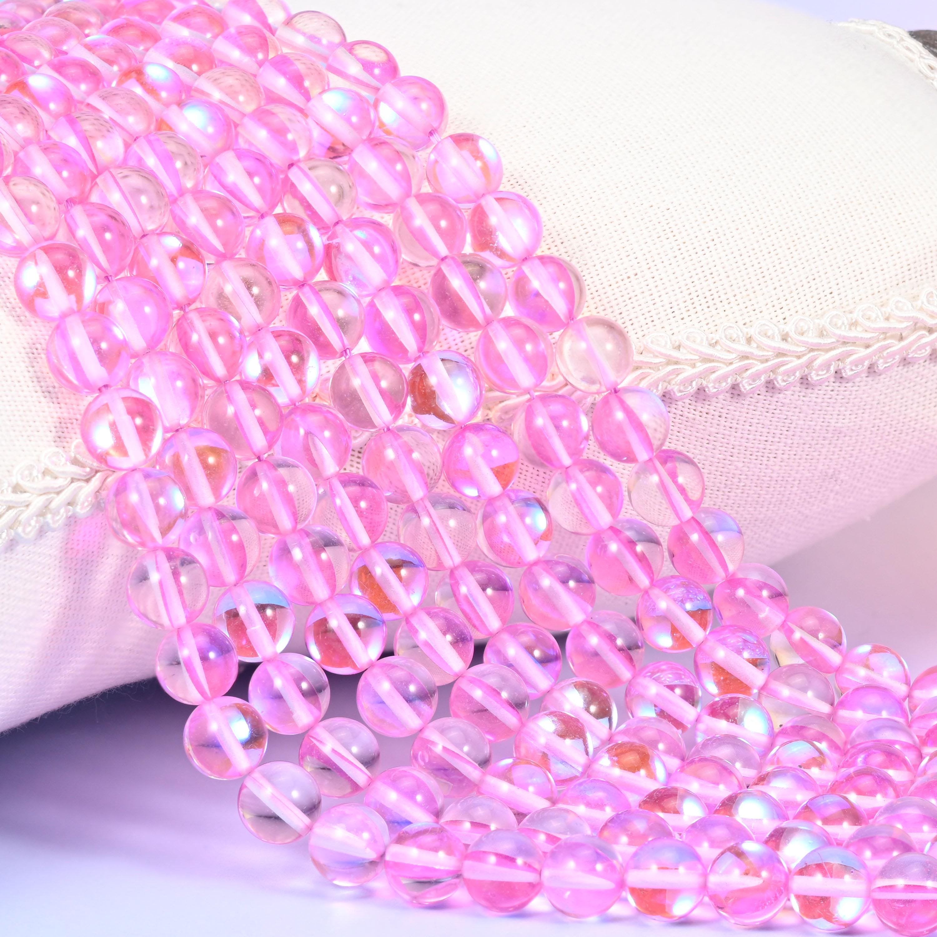 Mystic Aura Pink Round Glass Beads for jewelry making