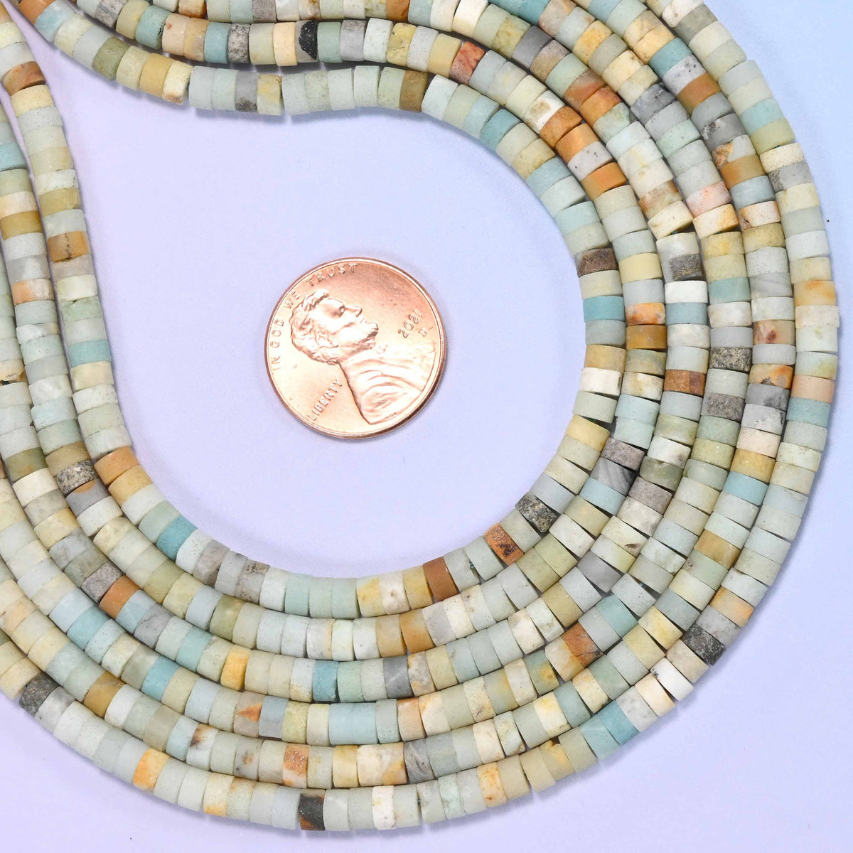 Matte multicolor amazonite heishi disc beads, approximately 155 per strand