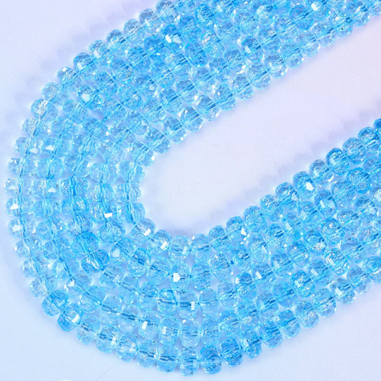 Transparent Blue Faceted Rondelle Glass Beads, 15 inch strand