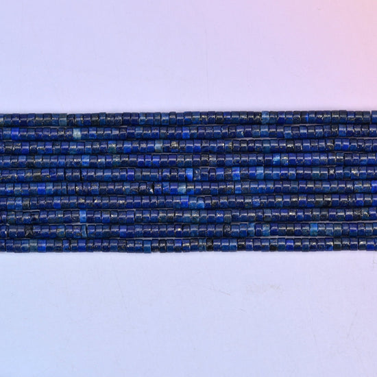 Dark Blue Lapis Smooth Heishi Disc Beads in deep royal blue with golden pyrite flecks