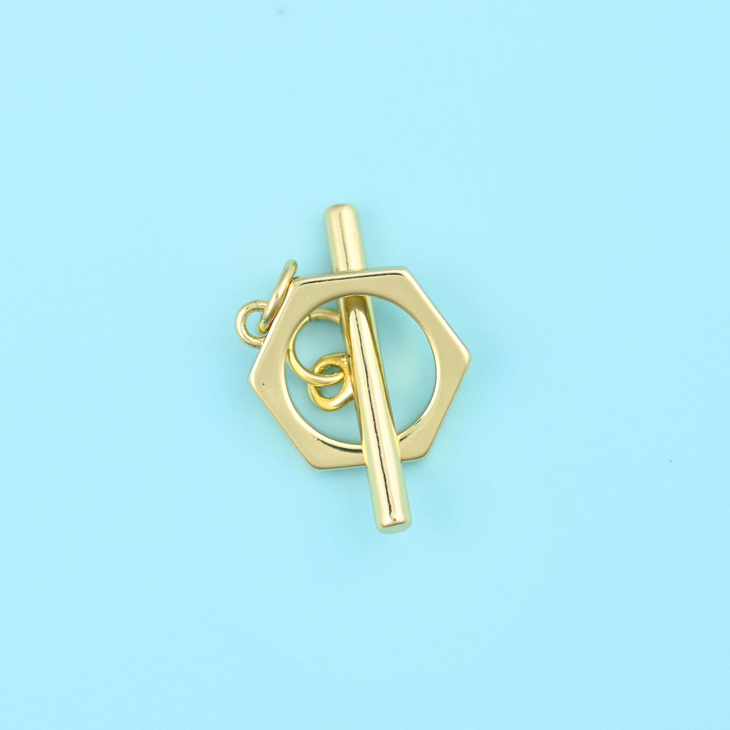 Hexagon toggle clasp cut brass beads