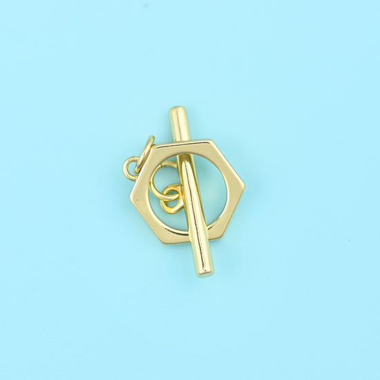 Hexagon toggle clasp cut brass beads