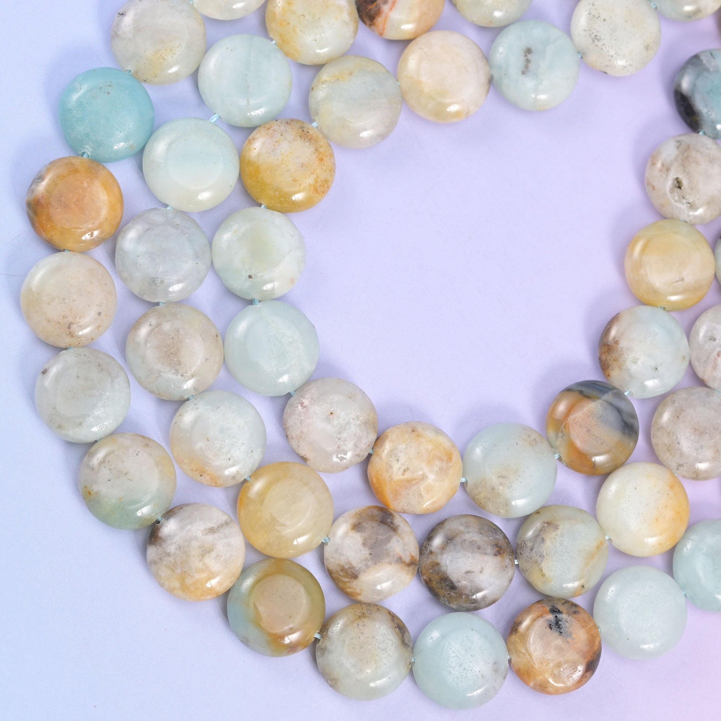 Multi-Color Amazonite smooth coin beads, 15 inch strand
