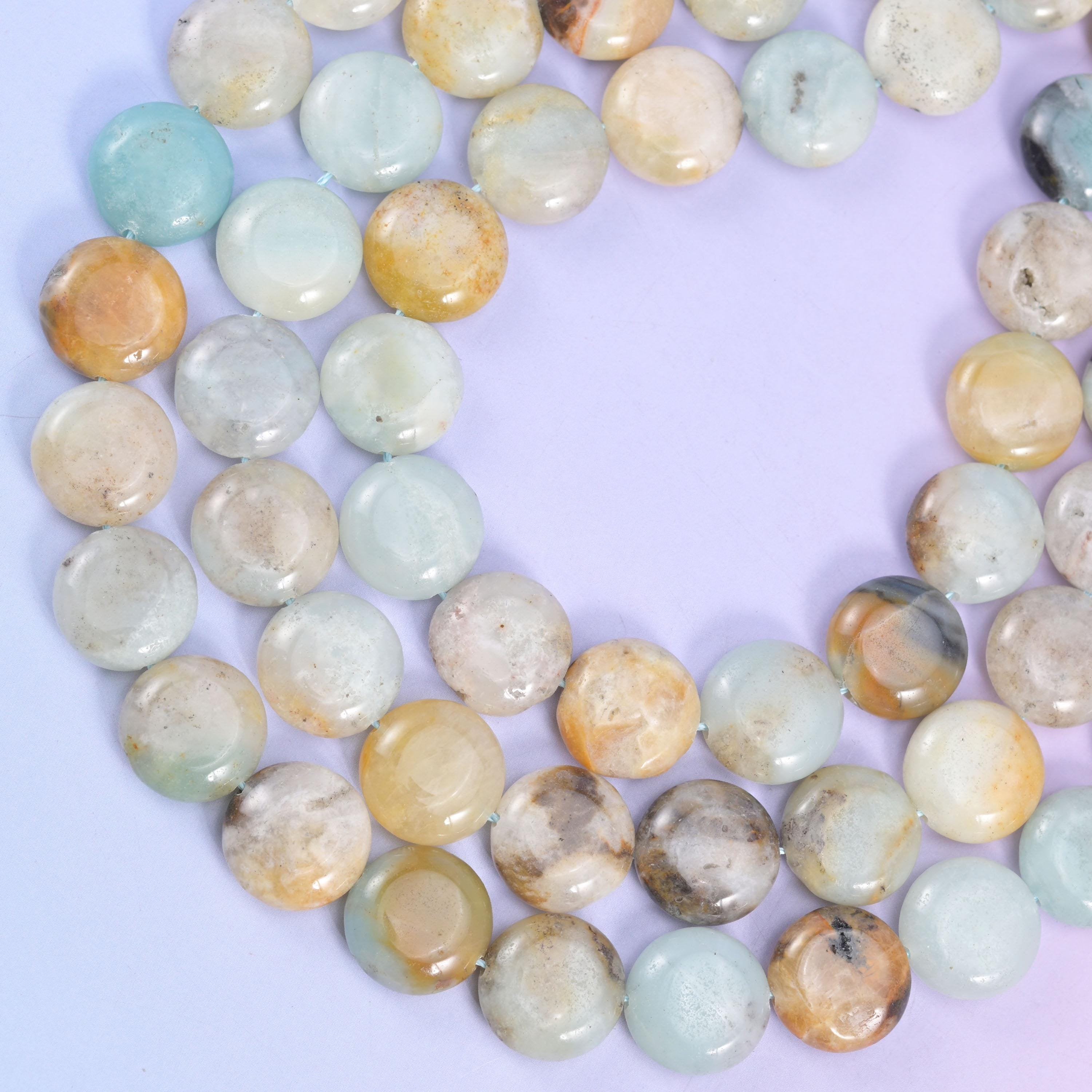 Multi-Color Amazonite smooth coin beads, 15 inch strand