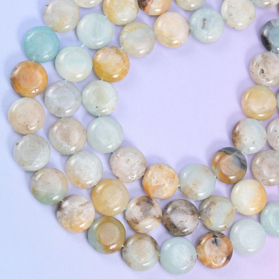 Multi-Color Amazonite smooth coin beads, 15 inch strand