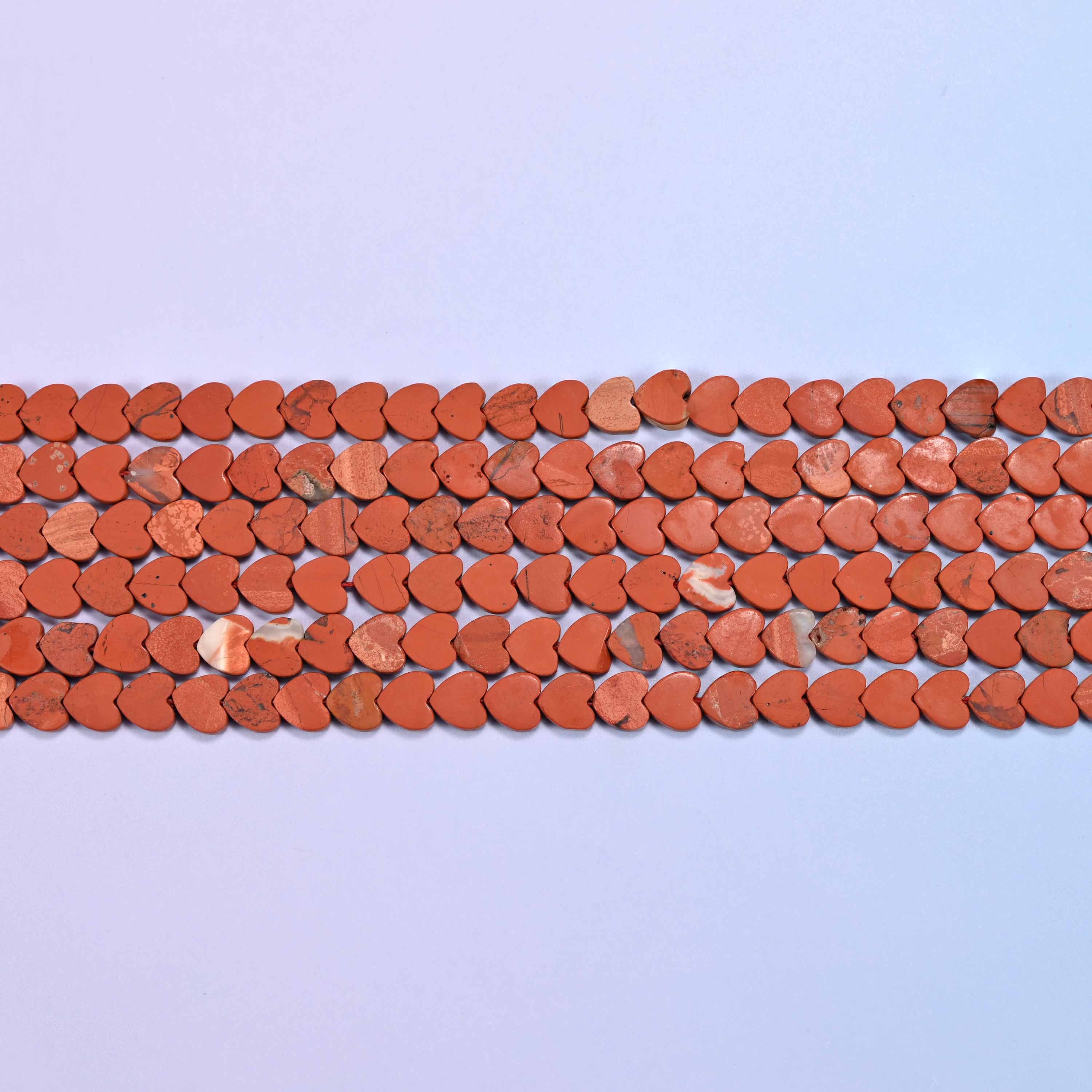 Matte Red Jasper Flat Heart Beads: Size 6mm, Jewelry Making, 15 Inch Strand
