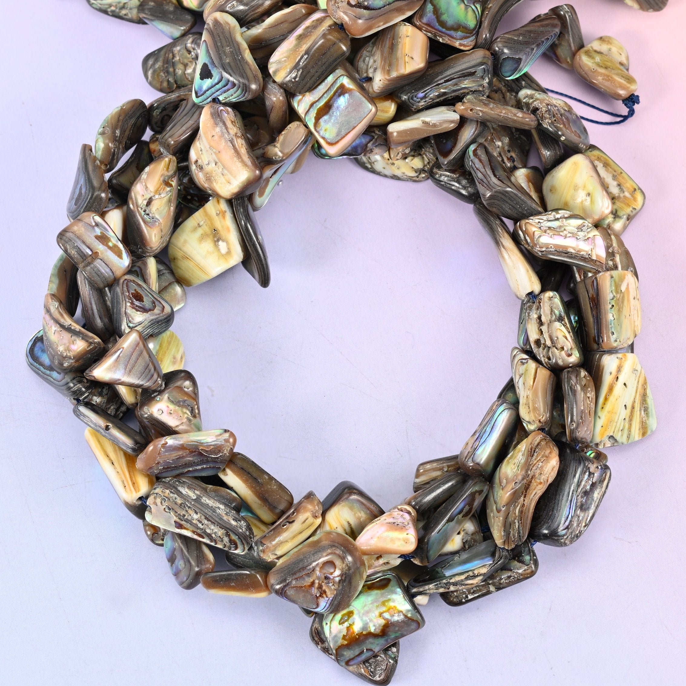 Abalone Shell Freeform Beads: One Side Polished beads, Jewelry Making Supply, 15 Inch Strand