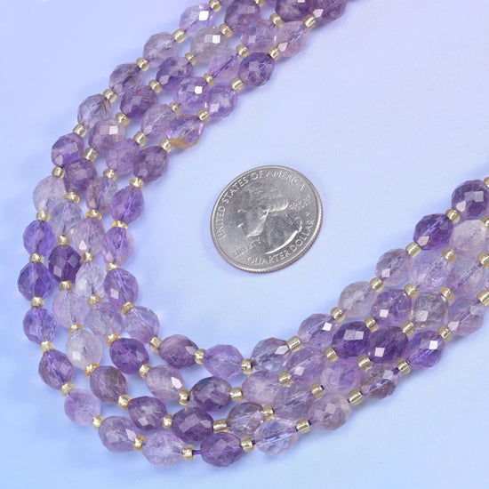 Amethyst rutilated quartz beads in soft violet with golden rutile needles