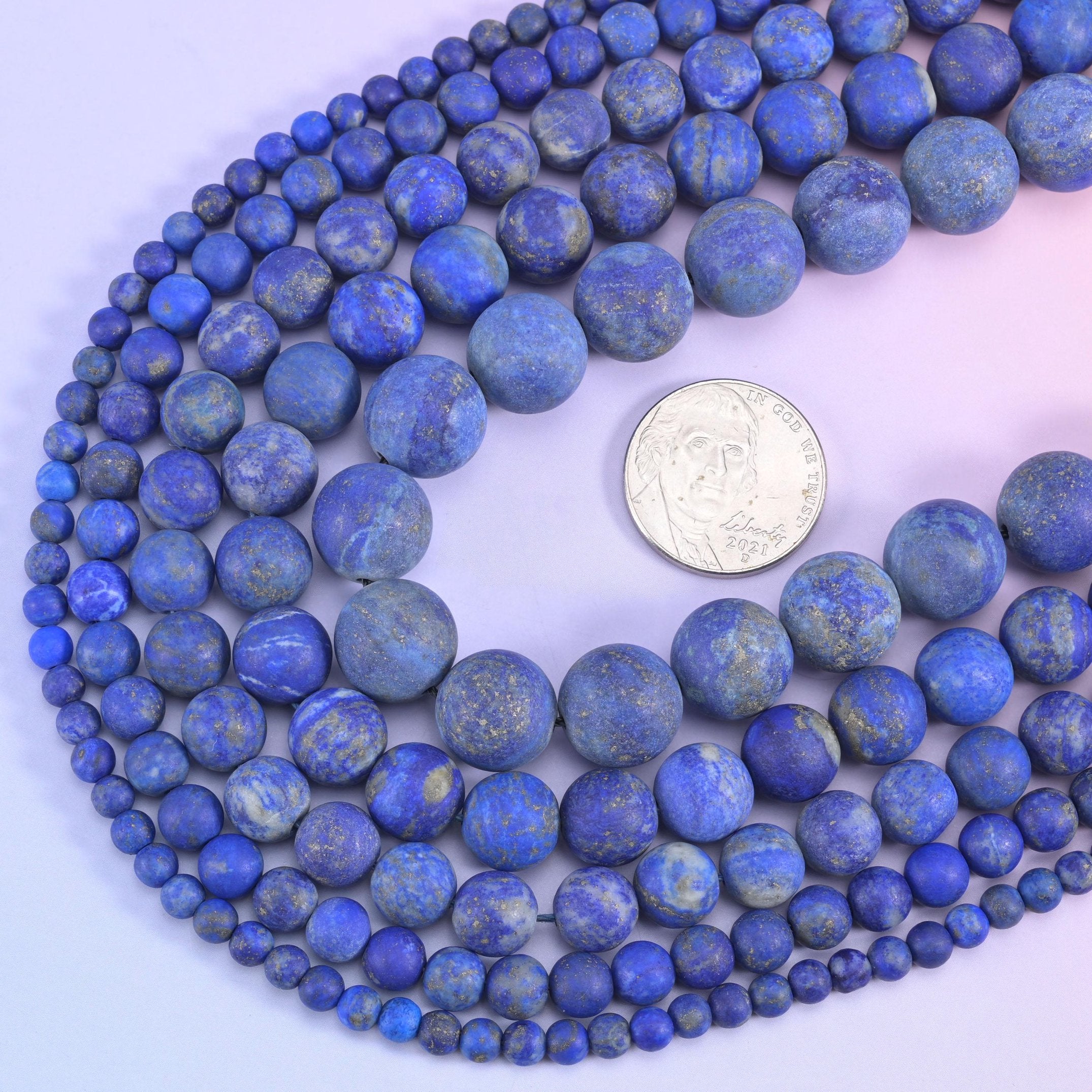 Matte round cut lapis lazuli beads