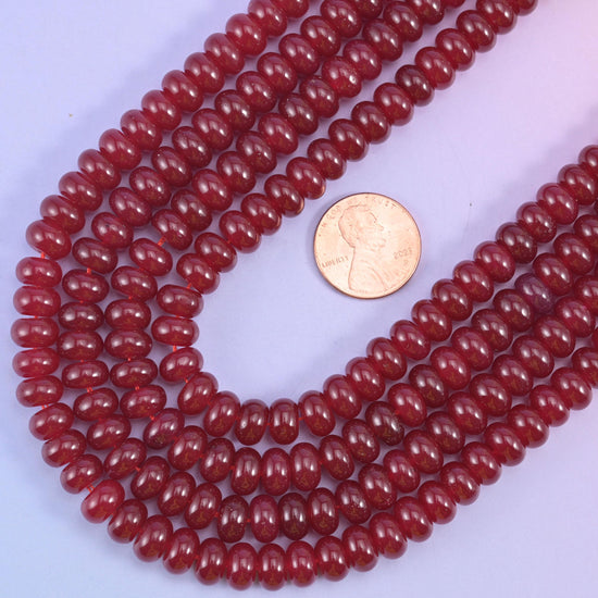 Ruby Red Dyed Jade rondelle beads, 15 inch strand