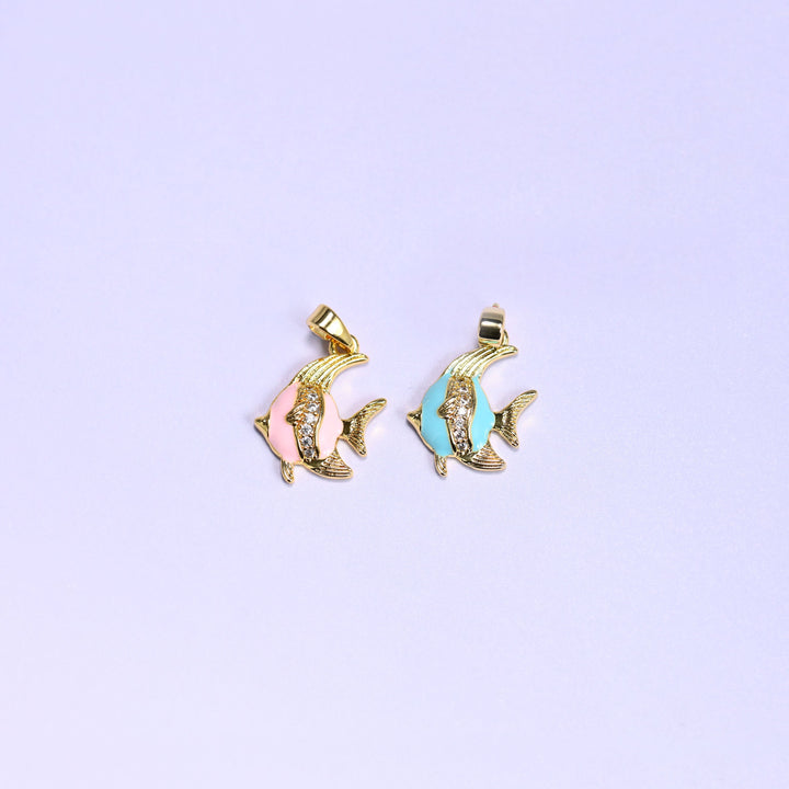 Enamel Tropical Fish Zircon Charms: 18K Gold Plated Pendants, Jewelry Making Supply