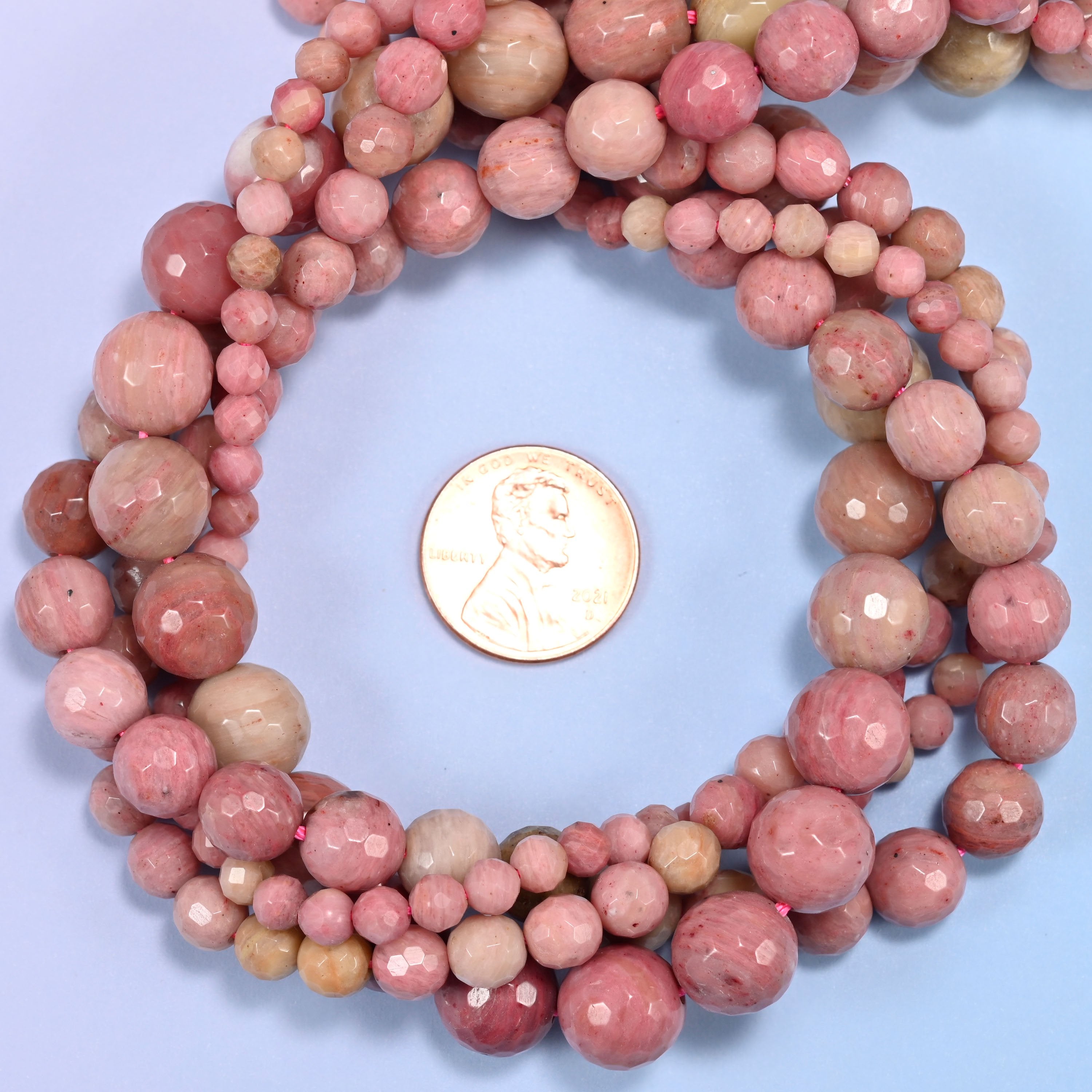Pink Rhodonite Faceted Round Beads: Jewelry Making, 15 Inch Strand