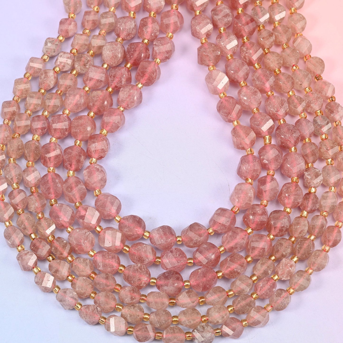 Strawberry Quartz spiral twist beads, hole approximately 1.2mm