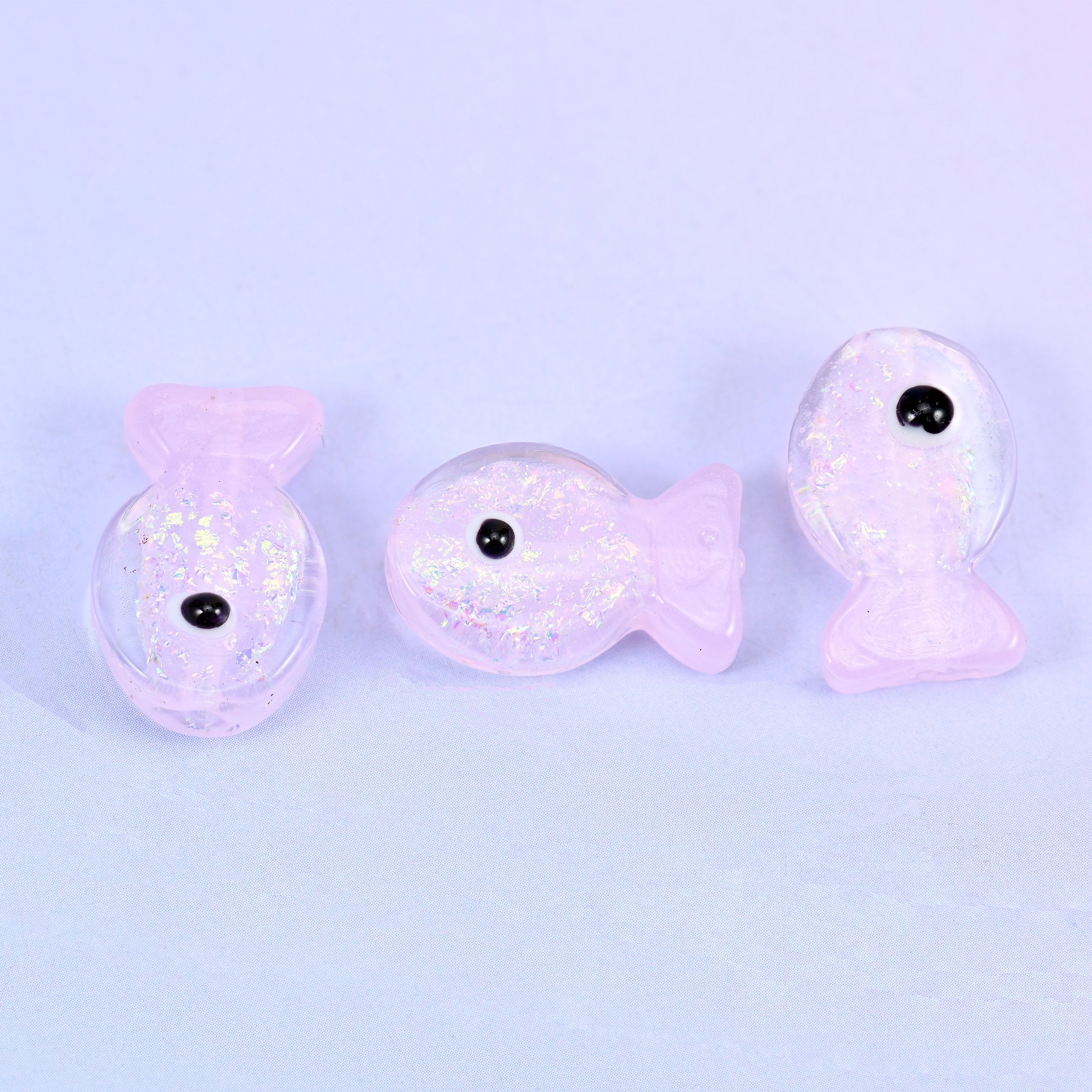 Iridescent Pink Fish Glass Beads: Jewelry Making Supply